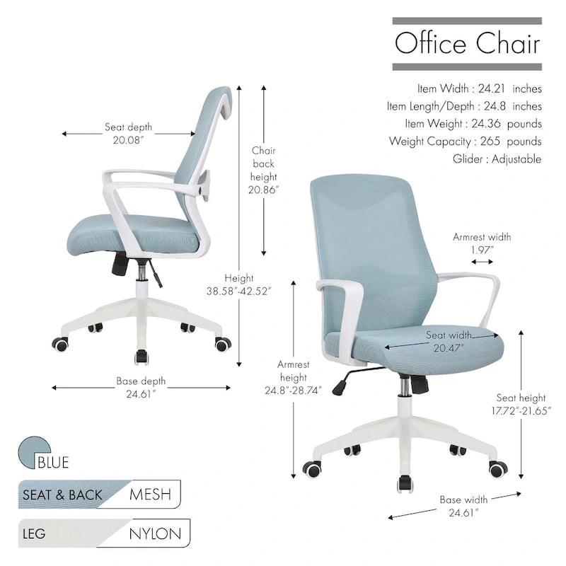 Ergonomische bureaustoel met gaas en in hoogte verstelbare zitting