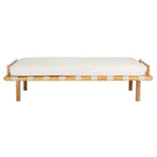 Teak bank met geweven lederen zitting en kussen - 70B x 26D x 19H