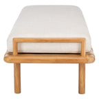 Teak bank met geweven lederen zitting en kussen - 70B x 26D x 19H