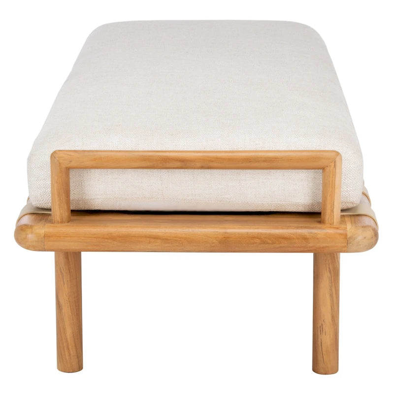 Teak bank met geweven lederen zitting en kussen - 70B x 26D x 19H