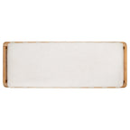 Teak bank met geweven lederen zitting en kussen - 70B x 26D x 19H