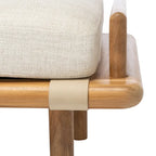 Teak bank met geweven lederen zitting en kussen - 70B x 26D x 19H