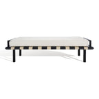 Teak bank met geweven lederen zitting en kussen - 70B x 26D x 19H
