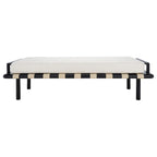 Teak bank met geweven lederen zitting en kussen - 70B x 26D x 19H