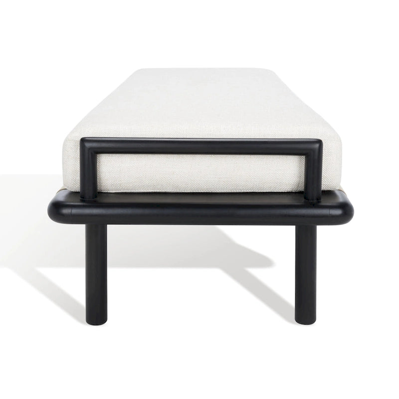 Teak bank met geweven lederen zitting en kussen - 70B x 26D x 19H