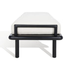 Teak bank met geweven lederen zitting en kussen - 70B x 26D x 19H
