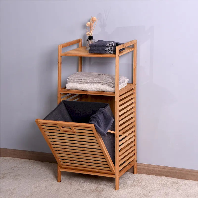 Bamboe Badkamer Wasgoed Opbergkast met 2 Schappen - 44 x 33 x 96 cm