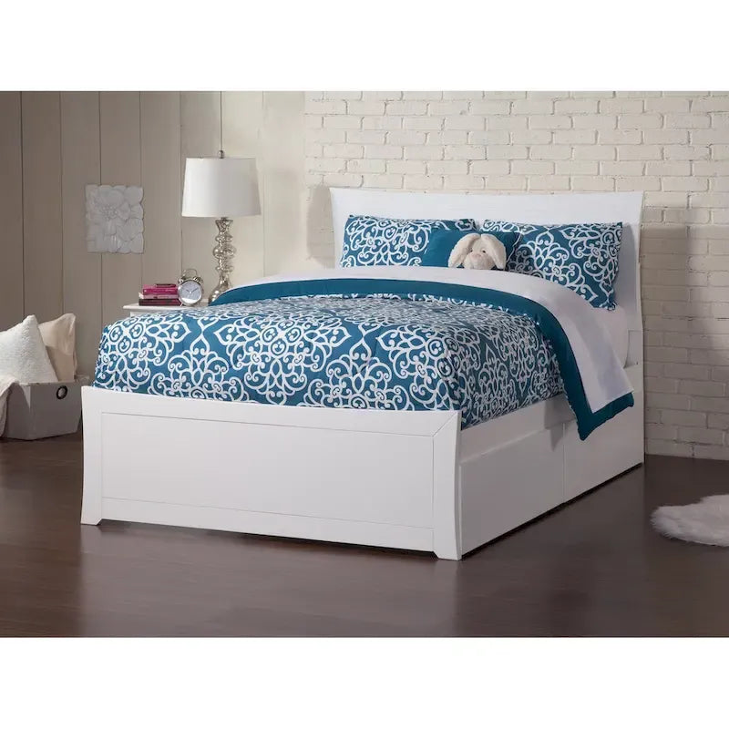 Tweepersoonsbed met Voetbord en 2 Opbergladen in Wit