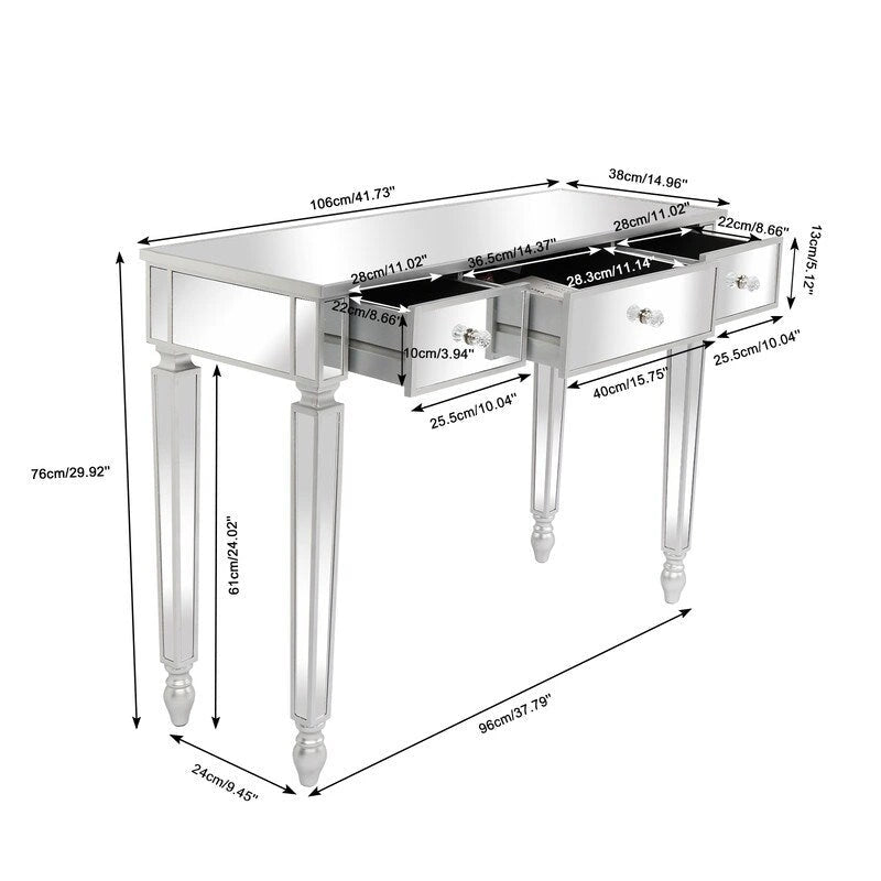 Kaptafel met spiegel en 3 lades