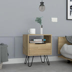 Nachtkastje met open schap, kastje met één deur en haarspeldpoten