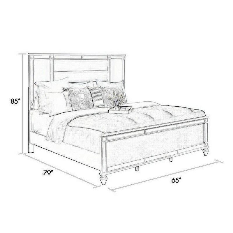Kingsize bed met LED hoofdbord, spiegelafwerking en zilveren fluwelen gecapitonneerde details
