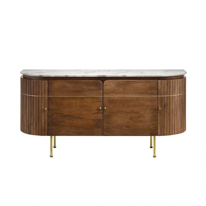 4-Deurs Dressoir met Marmeren Blad – Wit en Naturel