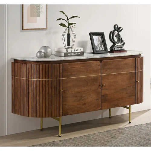 4-Deurs Dressoir met Marmeren Blad – Wit en Naturel