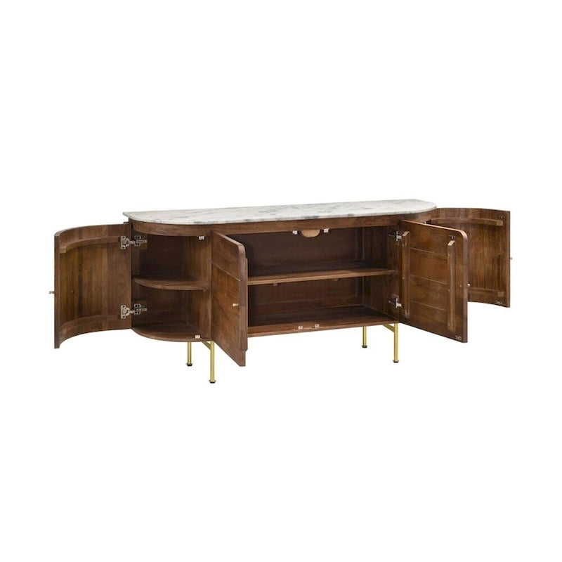 4-Deurs Dressoir met Marmeren Blad – Wit en Naturel