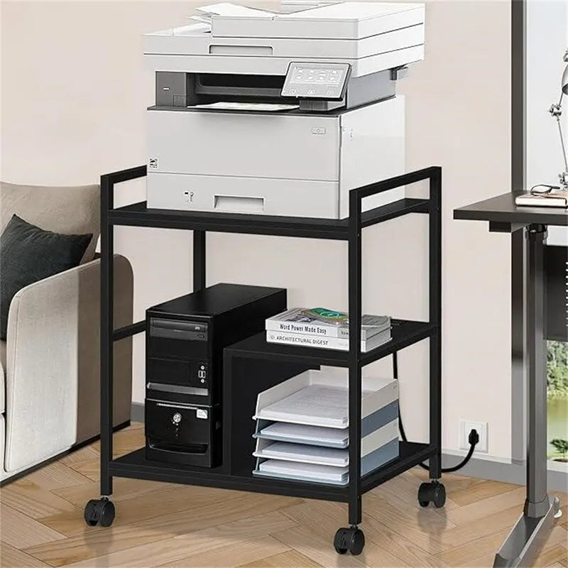 3-laags printerstandaard met laadstation en USB-poorten, 24D x 18,62B x 30,86H