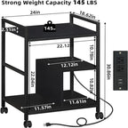 3-laags printerstandaard met laadstation en USB-poorten, 24D x 18,62B x 30,86H