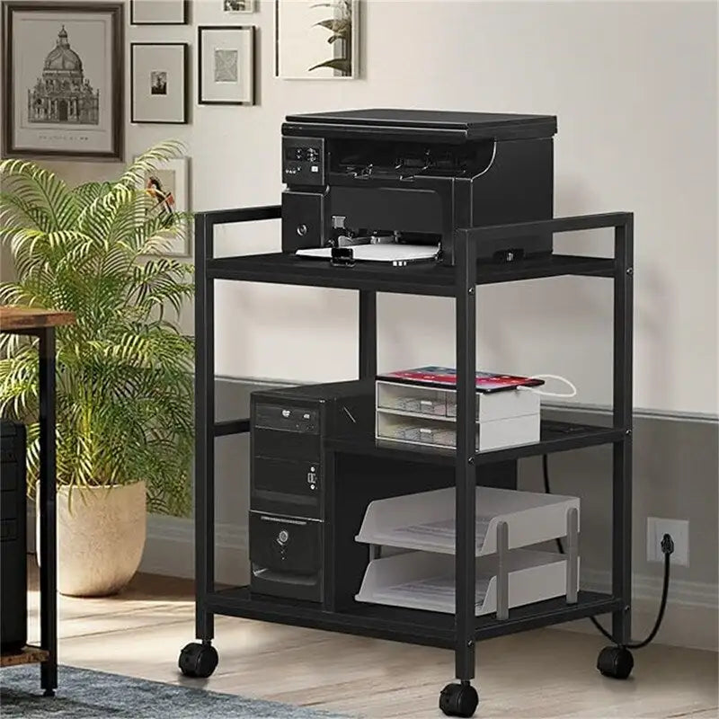 3-laags printerstandaard met laadstation en USB-poorten, 24D x 18,62B x 30,86H