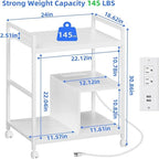 3-laags printerstandaard met laadstation en USB-poorten, 24D x 18,62B x 30,86H