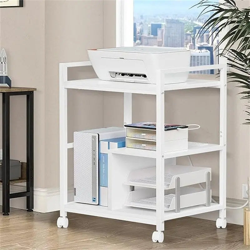 3-laags printerstandaard met laadstation en USB-poorten, 24D x 18,62B x 30,86H