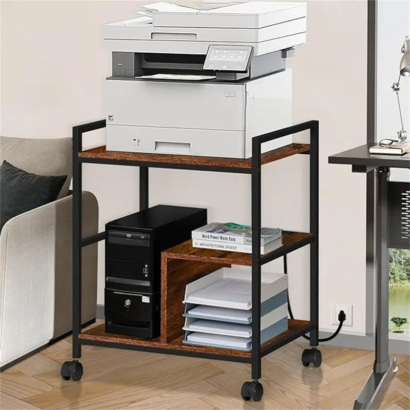 3-laags printerstandaard met laadstation en USB-poorten, 24D x 18,62B x 30,86H